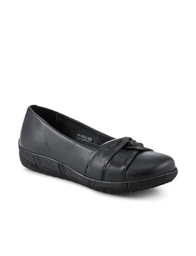 Women's Wide Fit Leather Slip On Shoes With Ribbon Detail in Black Size: 3 - Black - Size: 3 - Pavers - FashionsVida