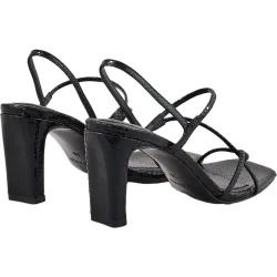 Sandalias de tiras de mujer de piel repujada con tacón ancho