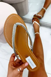 Women's Crystal Sparkle Flip Flops Sandal in Silver Size: 4 - Silver - Size: 4