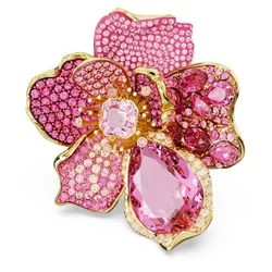 Anello cocktail Idyllia, Pavé, Fiore, Rosa, Finitura oro 18K 55