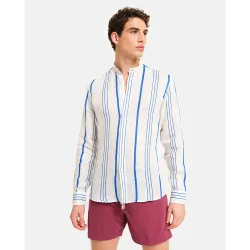 Camisa de lino de hombre classic de rayas en color