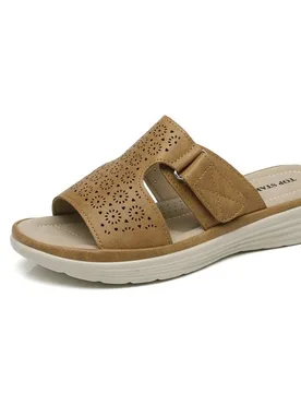 Women's Bohemian Style Perforated Lightweight Mule Slippers Slide Sandals in Camel Size: 4 - Camel - Size: 4 - IVACHY - FashionsVida