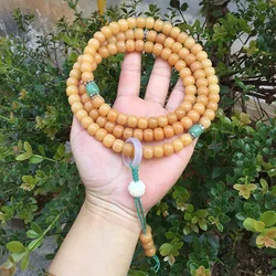 Weathered , 108 Yellow Beads, Old Bodhi Root Bracelet Necklace 8*10mm
