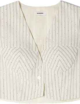 Top de mujer corto a rayas sin mangas con strass y escote V - sandro - FashionsVida