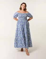 Curve Elasticated Off The Shoulder Maxi Dress - 18/20 / BLUE - female