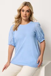 Women's Broderie Anglaise T-Shirt in Light Blue Size: 16 - Light Blue - Size: 16