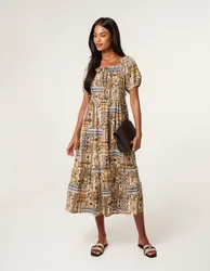 Scoop Neck Paisley Dress - S / YELLOW - female