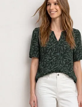 Kurzarm Bluse mit Split Neck und Knöpfen female Grün - Street One - FashionsVida