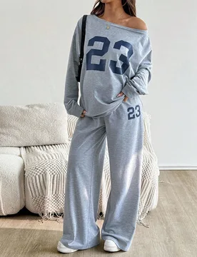 Conjunto de 2 piezas de ropa casual para maternidad, top suelto con estampado de números y pantalones XL - Shein - FashionsVida