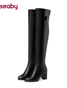 Girseaby Sexy Ladies Mid Block Heel Over Knee Boots PU Leather Big Size 52 Party Warm Winter Plush Black F1292 - Aliexpress - FashionsVida