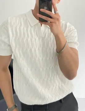 Summer Short Sleeve Polo Shirt For Men, High-End Korean Style, Slim Fit, Turn-Down Collar, Solid Color, Casual Thin Knitted Top - Aliexpress - FashionsVida