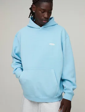 Herren Übergroßer Herren Sport Gewaschener Überkopf Kapuzenpullover Light Blue Größe Medium - boohooMAN - FashionsVida