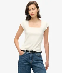 Superdry Damen Athletic Essentials Oberteil mit Eckigem Ausschnitt Weiß - Größe: 6-8