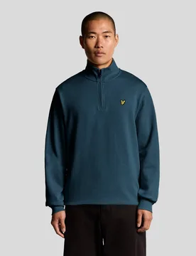Men's Everyday 1/4 Zip Cotton Sweatshirt Rich Teal - Lyle & Scott - FashionsVida