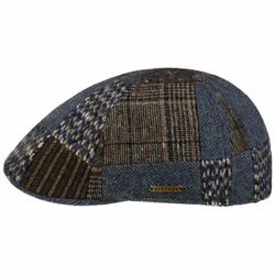 Texas Wool Mix Patchwork Flat Cap by - brown-blue - Size: XL (60-61 cm)