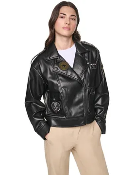 Cazadora de mujer tipo biker con parches - DKNY - FashionsVida
