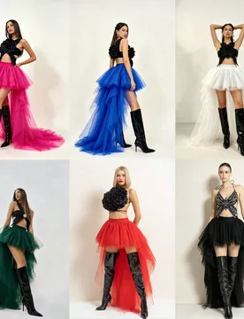 Pieza Falda asimétrica para mujer, corta por delante y larga por detrás, negro, verde oscuro, rojo, blanco, fucsia, azul real, falda de decoración - Shein - FashionsVida