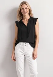 Top mit Strukturmix und Crochet-Details female Schwarz