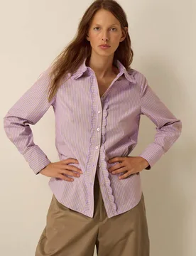 Pure Cotton Striped Frill Detail Shirt Purple Mix female - Monsoon - FashionsVida