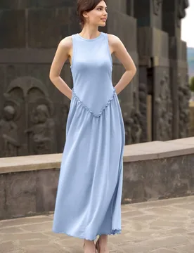 Women's Frill Detail Sleeveless Jersey Maxi Dress in Blue Size: 18 - Blue - Size: 18 - Enorsia - FashionsVida
