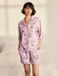 Cotton Short Sleeve Giraffe Pyjama Set Light Pink female