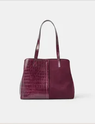 Croc Effect Webbed Strap Shoulder Bag Burgundy female