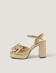 Metallic Bow Ankle Strap Platform Sandals Gold female