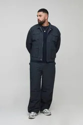 Herren Plus Oversized Karo Ripstop Cargo Shacket Navy Größe 2XL