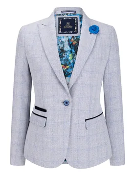 Womens Blue Check Blazer Wool Blend Herringbone Tweed - Size 20 Uk - TruClothing - FashionsVida