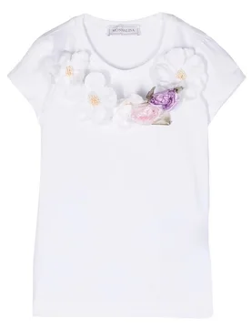 T-shirt Bianca Fiori 0099 11C630 3201 - Monnalisa - FashionsVida