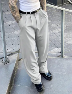 Pantalones de traje para hombre, estilo de diseñador de alta gama, gris claro, casual de verano, minimalista para trabajo y negocios, pantalones de v - Shein - FashionsVida