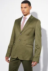 Herren Tall Skinny Satin Anzugjacke Olive Größe 40