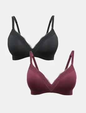 Pack Jasmine Lace Trim Maternity Nursing Bra B-G Wine Mix female - M&S - FashionsVida