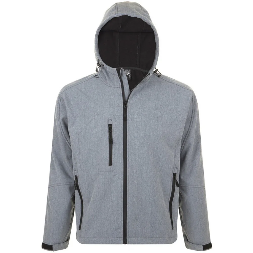 Mens Replay Hooded Soft Shell Jacket (Breathable, Windproof And Water Resistant) (Grey Marl) - Size Large - SOLS - FashionsVida