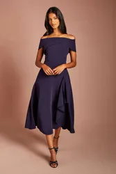 Women's Petite Bardot Waterfall Crepe Midi Dress in Navy Size: 6 - Navy - Size: 6