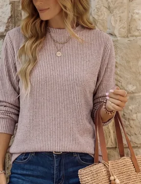 Camiseta casual de mujer de manga larga, cuello redondo, ribete sólido, cálida y cómoda, para uso cotidiano, para otoño e invierno XS - Shein - FashionsVida