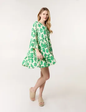 Tie Front Smock Dress - S / GREEN - female - Blue Vanilla - FashionsVida