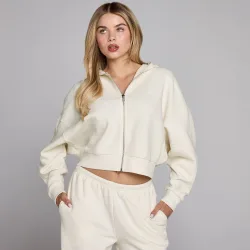 Sudadera con capucha y cremallera de gofre para mujer de MP - Marfil - XS