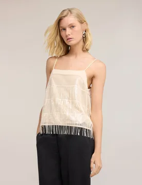 Top de mujer de tul con flecos ajuste regular escote recto - Motivi - FashionsVida