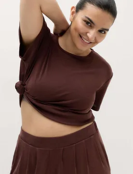Modal Rich Round Neck Boxy T-shirt Dark Chocolate female - Goodmove - FashionsVida