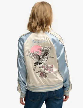 Superdry Damen Suikajan Bomberjacke mit Stickerei Blue - Größe: 36 - 129.99 - FashionsVida
