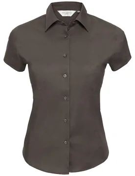 Collection Womens/ladies Stretch Easy-Care Fitted Short-Sleeved Shirt (Chocolate) - Size Large - Russell athletic - FashionsVida