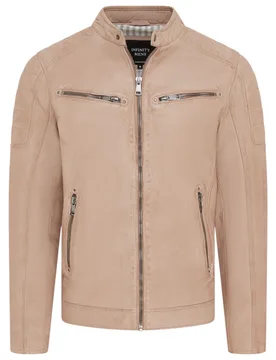 Mens Beige Modern Classic Quilted Biker Jacket - Derry Lamb Leather - Size X-Small - Infinity Leather - FashionsVida