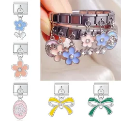 Exquisite Flower Bow Italian Charm Fit 9mm Link Bracelet Chain Stainless Steel Pendant Module DIY Woman Jewelry
