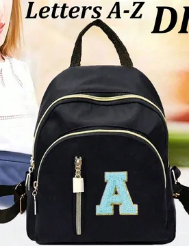 Pieza Mochila de lona con letra bordada DIY, aplicación de chenilla mini con cierre de cremallera de moda, adecuada para uso diario, mochila compacta - Shein - FashionsVida