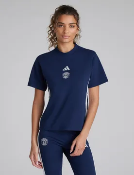 Manchester United x Womens Essentials 3-Stripes Cotton T-Shirt Blue 2XS - Adidas - FashionsVida