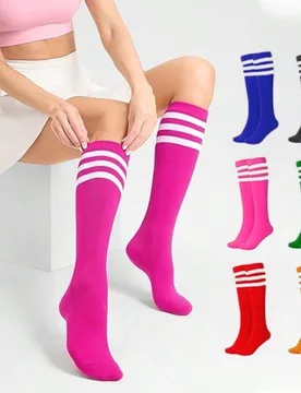 Pares de calcetines de mujer hasta la rodilla/pantorrilla, diseño a rayas, adecuados para fiestas, actuaciones, deportes, yoga, uso casual en casa, a - Shein - FashionsVida