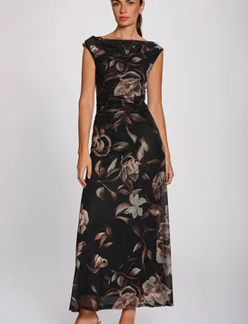 Women's Multiway Neckline Mesh Maxi Dress in Dark Brown Size: 14 - Dark Brown - Size: 14 - Jolie Moi - FashionsVida