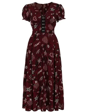 Kleid lang - Doomed Dress - XS bis 4XL - für Damen - Größe XS - rot/schwarz/weiß - Frauen - female - Hell Bunny - FashionsVida