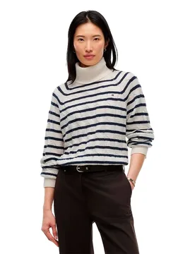 Pull à Col Roulé Ww0ww46791 Stripe Ivory Petal / Dark Blue XS - Tommy hilfiger - FashionsVida